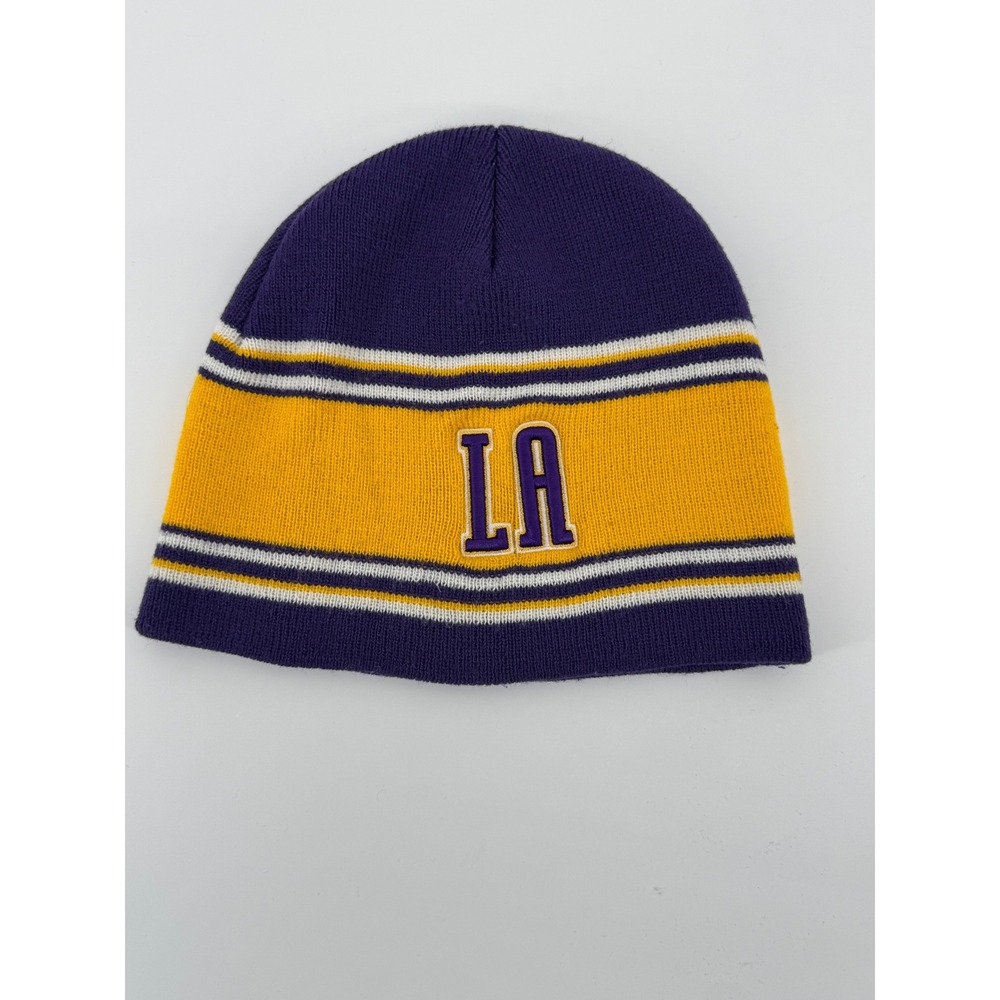 Colosseum‎ Athletics Los Angeles Beanie Purple Gold Striped Knit Hat LA Logo